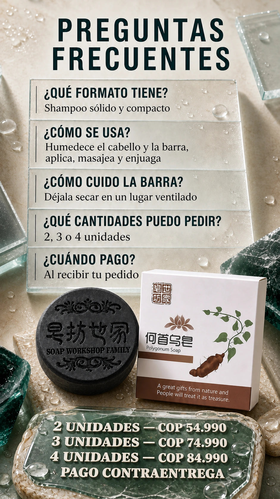 Preguntas frecuentes, empaque, precios y contraentrega